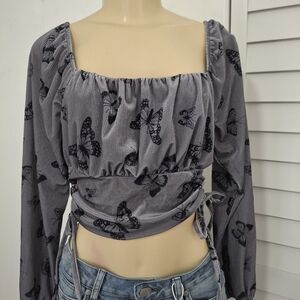💋Lavender Moon Gray Butterfly Print Blouse💋